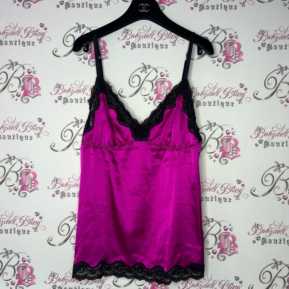 La senza tank top lace shimmer satiny silky purple black cami camisole sexy y2k